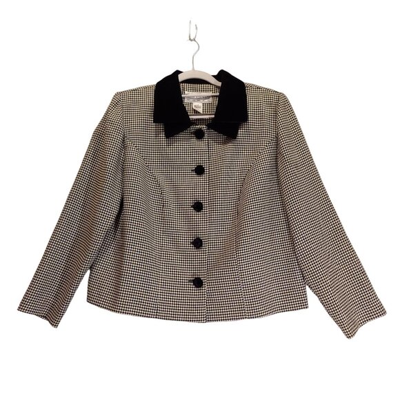 Jessica Howard Blazer Womens 14W black white plaid velvet collar buttons career - Picture 1 of 12